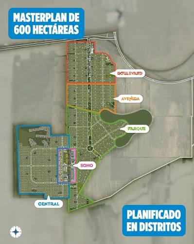 Masterplan de Docta con sus distritos: Boulevard, Avenida, Parque, Soho y Central